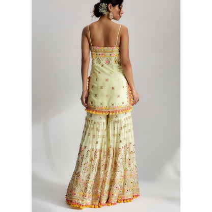 Gopi Vaid Sonia Green Embroidered Kurta with Sharara and Dupatta