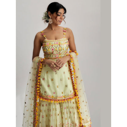 Gopi Vaid Sonia Green Embroidered Kurta with Sharara and Dupatta