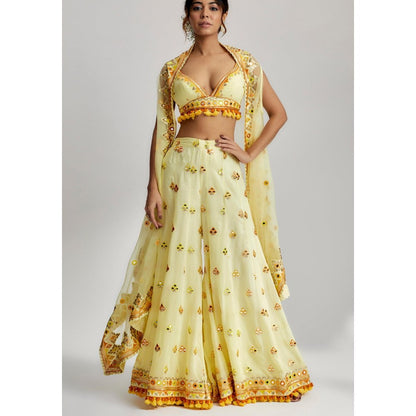 Gopi Vaid Swanica Yellow Embroidered Blouse with Sharara and Dupatta