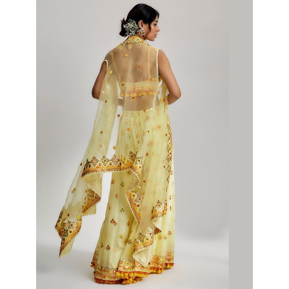 Gopi Vaid Swanica Yellow Embroidered Blouse with Sharara and Dupatta