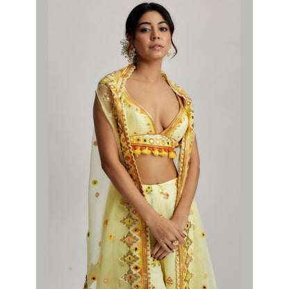 Gopi Vaid Swanica Yellow Embroidered Blouse with Sharara and Dupatta