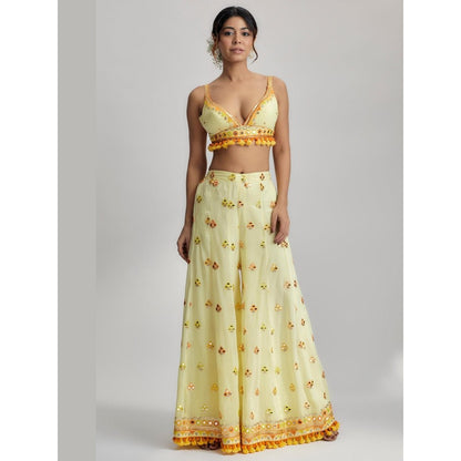 Gopi Vaid Swanica Yellow Embroidered Blouse with Sharara and Dupatta