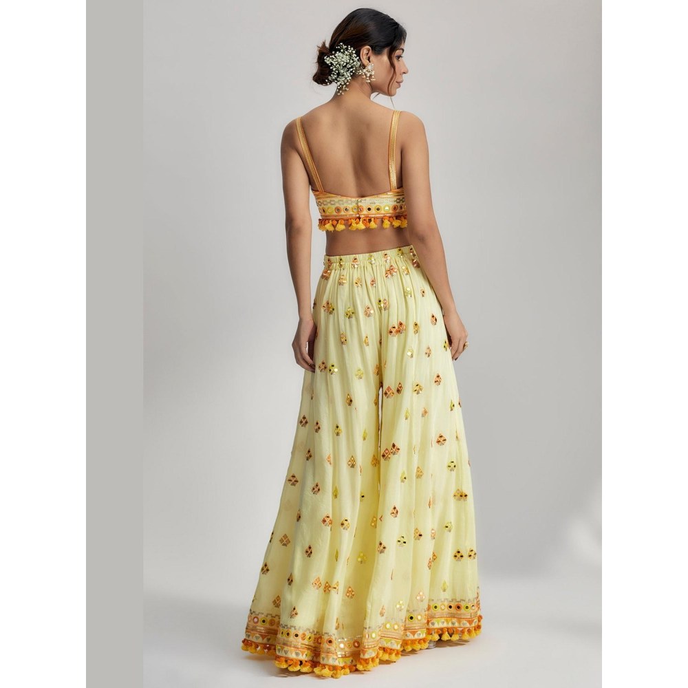 Gopi Vaid Swanica Yellow Embroidered Blouse with Sharara and Dupatta