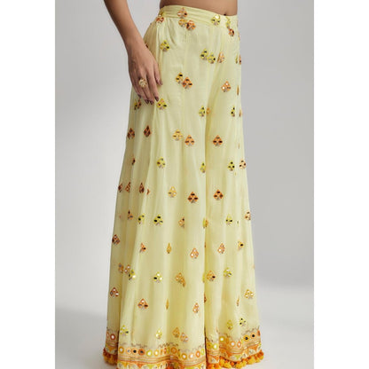 Gopi Vaid Swanica Yellow Embroidered Blouse with Sharara and Dupatta