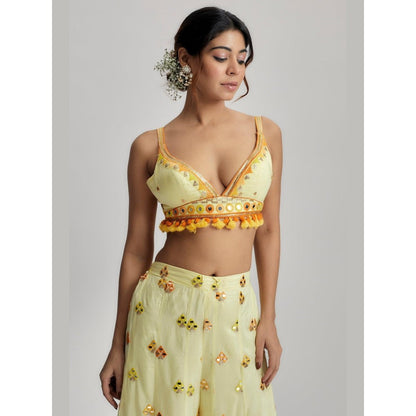 Gopi Vaid Swanica Yellow Embroidered Blouse with Sharara and Dupatta