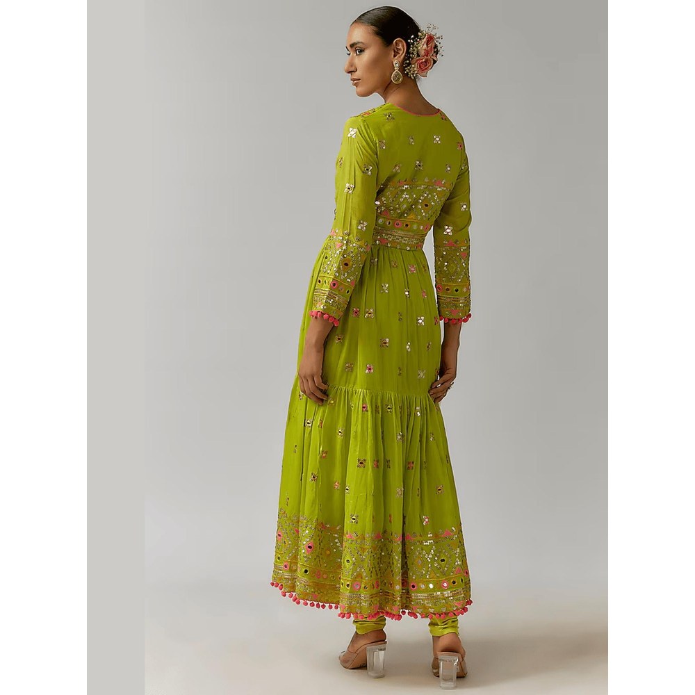 Gopi Vaid Riana Green Embroidered Anarkali Kurta with Churidar and Dupatta