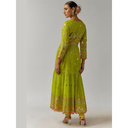Gopi Vaid Riana Green Embroidered Anarkali Kurta with Churidar and Dupatta