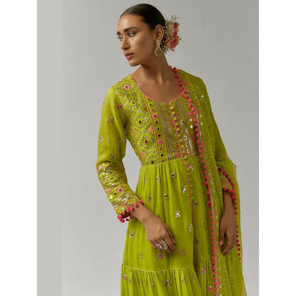 Gopi Vaid Riana Green Embroidered Anarkali Kurta with Churidar and Dupatta