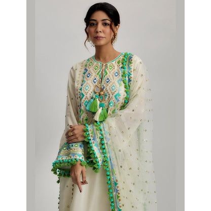 Gopi Vaid Nishika Ivory Embroidered Kurta with Palazzo and Dupatta