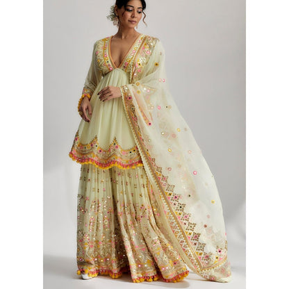 Gopi Vaid Zohra Green Embroidered Kurta with Sharara and Dupatta