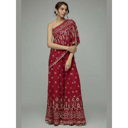 Gopi Vaid Kaveer Red Embroidered Top with Palazzo