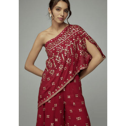 Gopi Vaid Kaveer Red Embroidered Top with Palazzo