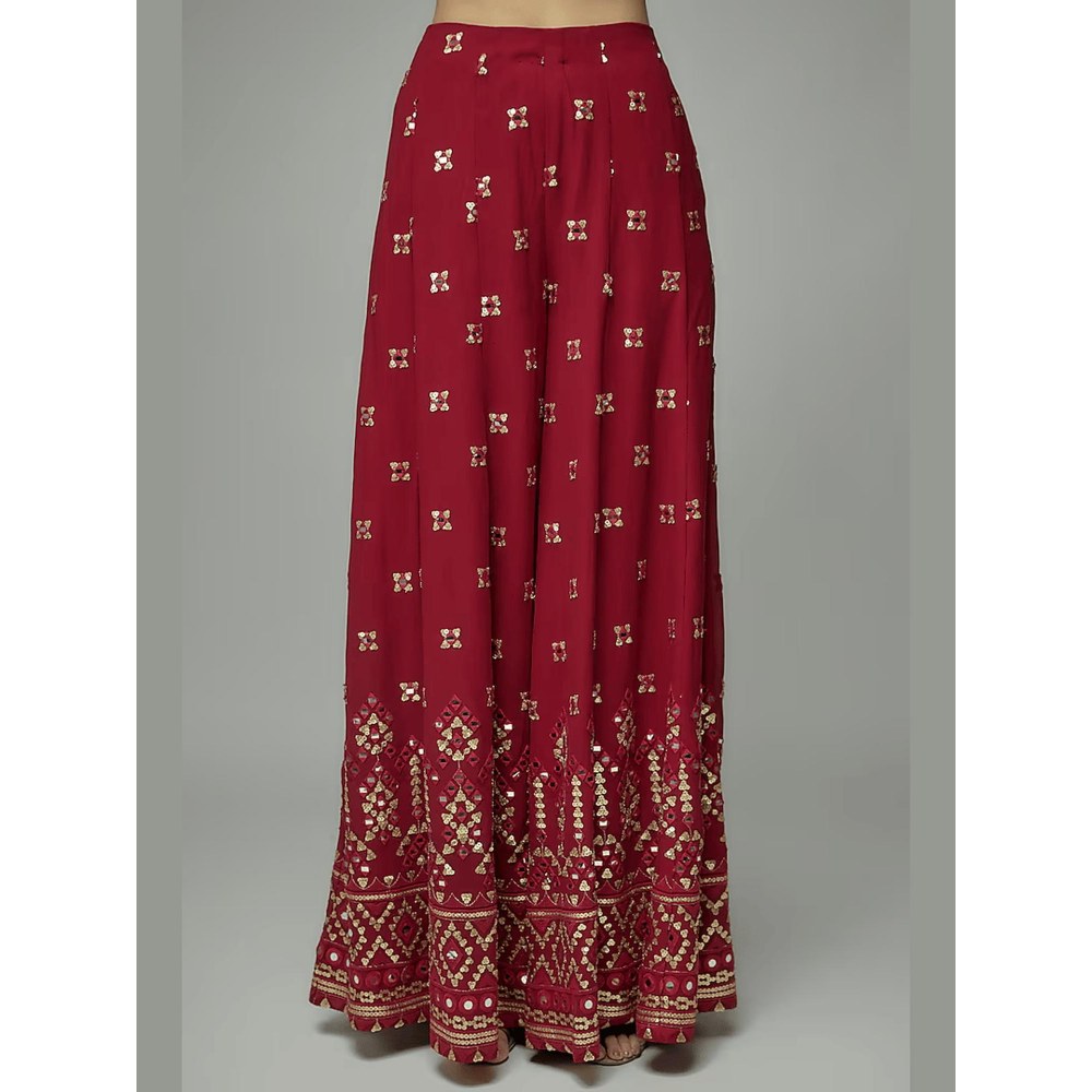 Gopi Vaid Kaveer Red Embroidered Top with Palazzo