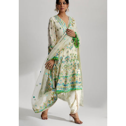 Gopi Vaid Priyal Ivory Embroidered Kurta with Dhoti Pant and Dupatta