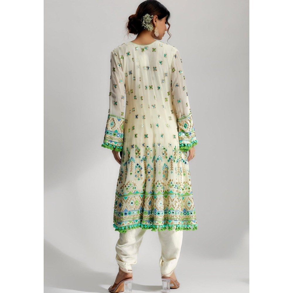 Gopi Vaid Priyal Ivory Embroidered Kurta with Dhoti Pant and Dupatta