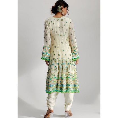 Gopi Vaid Priyal Ivory Embroidered Kurta with Dhoti Pant and Dupatta