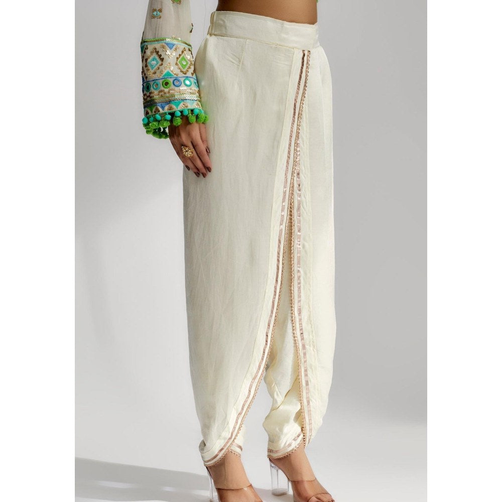 Gopi Vaid Priyal Ivory Embroidered Kurta with Dhoti Pant and Dupatta