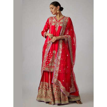 Gopi Vaid Baani Red Embroidered Kurta with Sharara and Dupatta