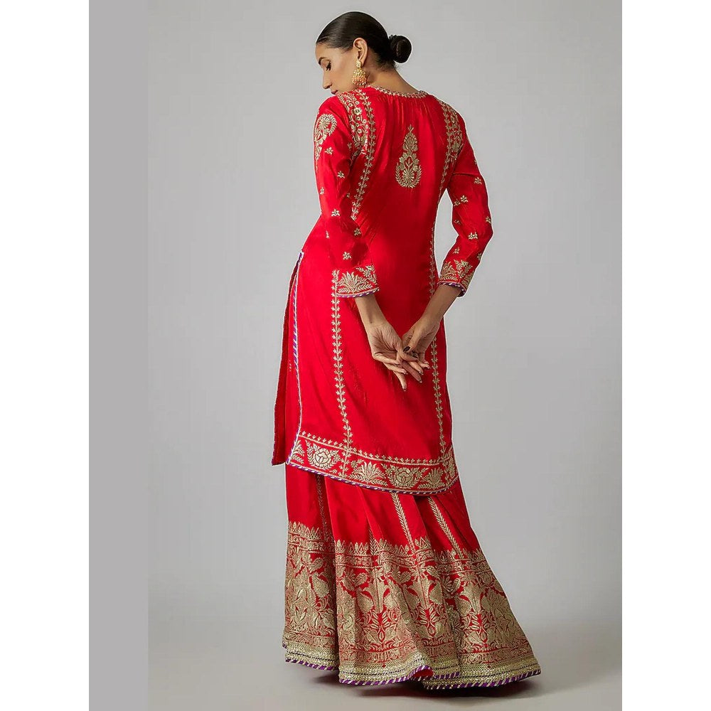 Gopi Vaid Baani Red Embroidered Kurta with Sharara and Dupatta