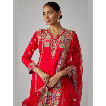 Gopi Vaid Baani Red Embroidered Kurta with Sharara and Dupatta