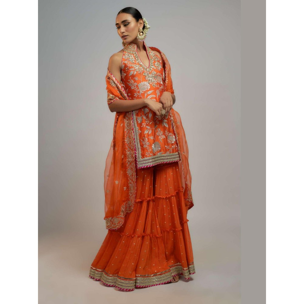 Gopi Vaid Golconda Orange Embroidered Kurta with Sharara and Dupatta