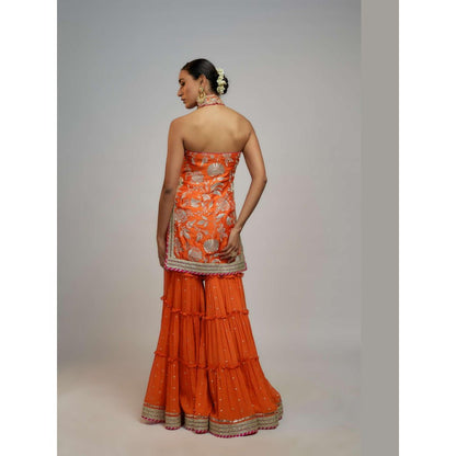 Gopi Vaid Golconda Orange Embroidered Kurta with Sharara and Dupatta