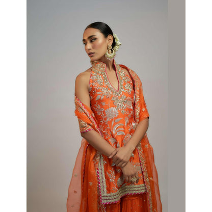 Gopi Vaid Golconda Orange Embroidered Kurta with Sharara and Dupatta