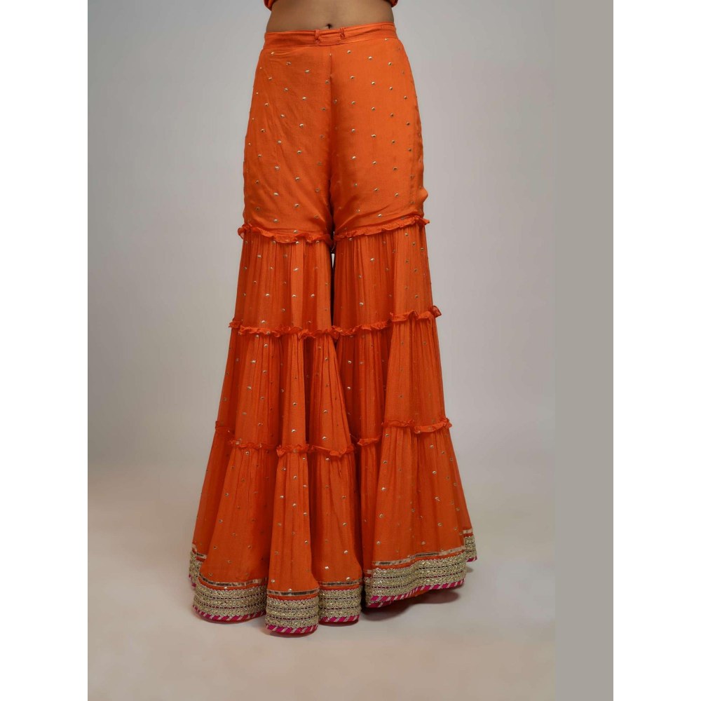 Gopi Vaid Golconda Orange Embroidered Kurta with Sharara and Dupatta