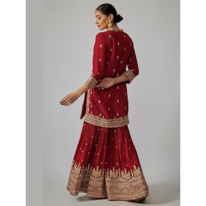 Gopi Vaid Golconda Red Embroidered Kurta with Sharara and Dupatta