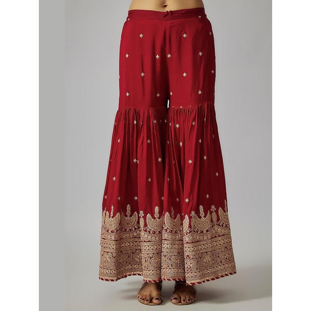 Gopi Vaid Golconda Red Embroidered Kurta with Sharara and Dupatta