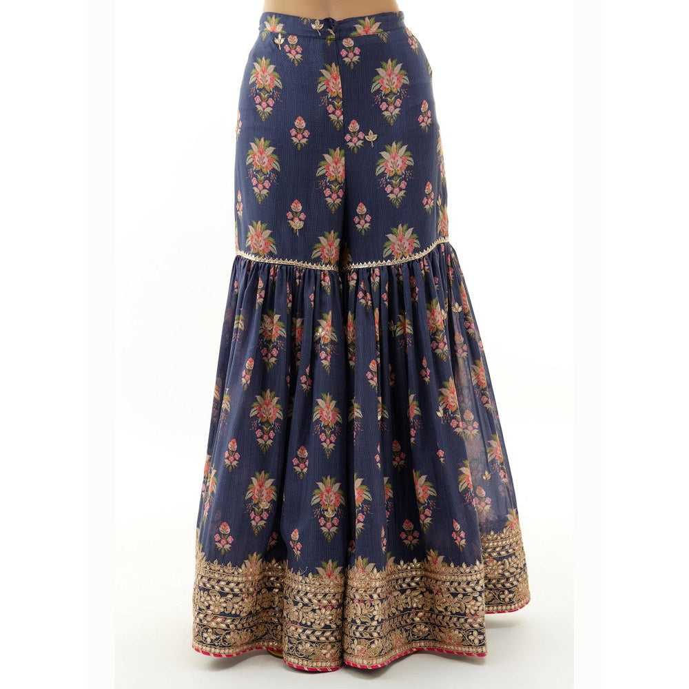 Gopi Vaid Sadhna Navy Blue Floral Kurta with Sharara and Dupatta