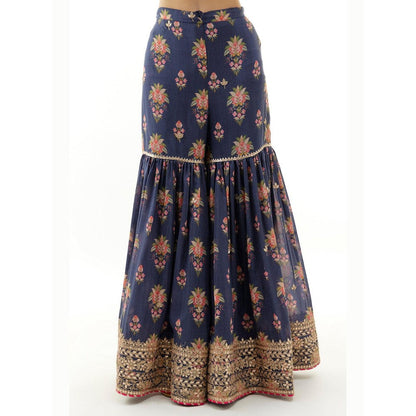 Gopi Vaid Sadhna Navy Blue Floral Kurta with Sharara and Dupatta