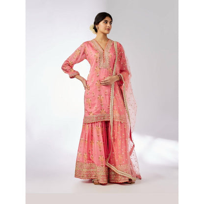 Gopi Vaid Sadhna Pink Floral Kurta with Sharara and Dupatta