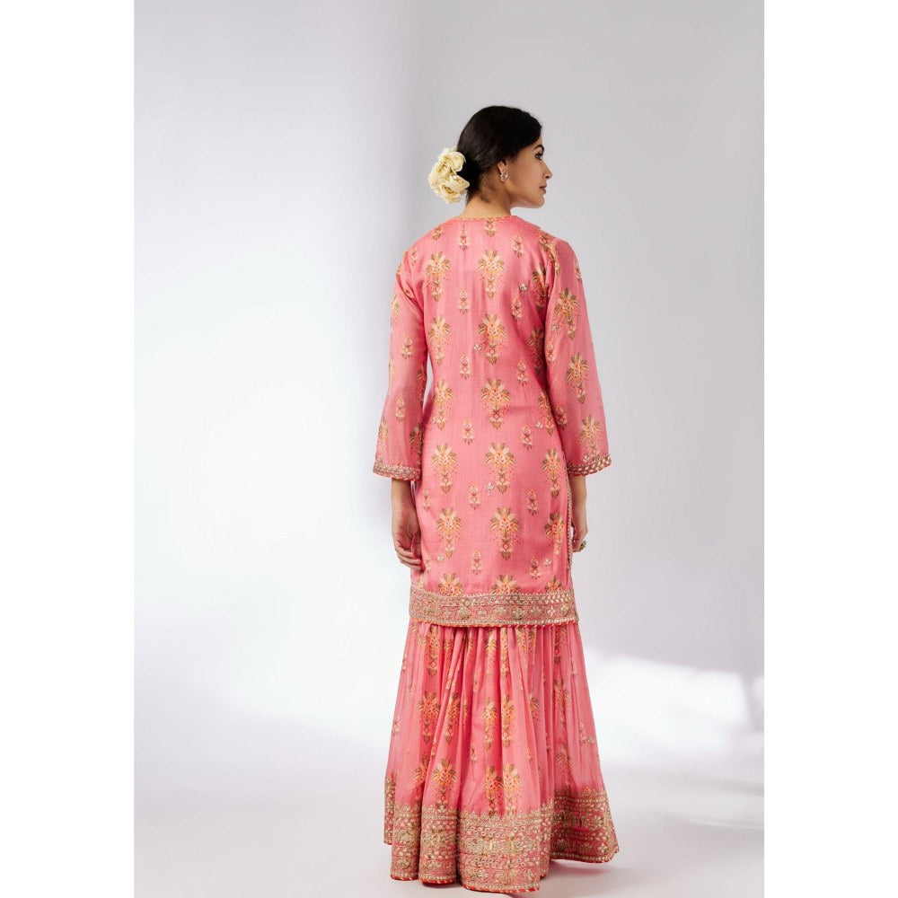 Gopi Vaid Sadhna Pink Floral Kurta with Sharara and Dupatta