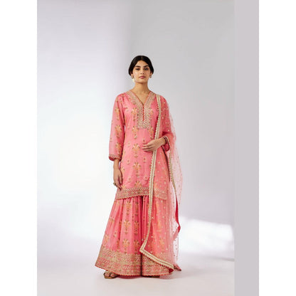 Gopi Vaid Sadhna Pink Floral Kurta with Sharara and Dupatta