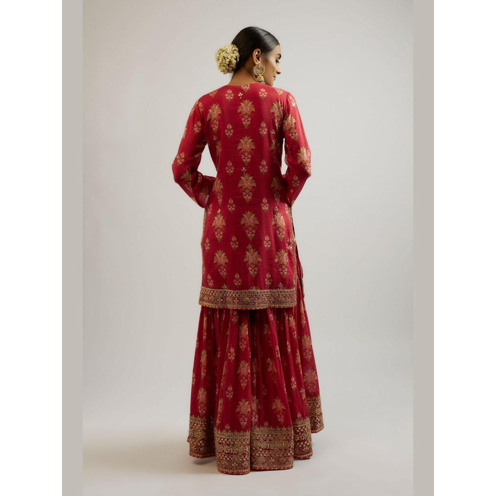 Gopi Vaid Sadhna Red Floral Kurta with Sharara and Dupatta