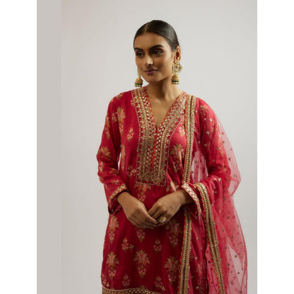 Gopi Vaid Sadhna Red Floral Kurta with Sharara and Dupatta