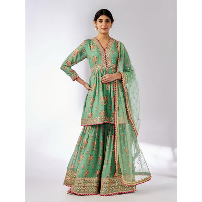Gopi Vaid Samiksha Green Floral Kurta with Sharara and Dupatta