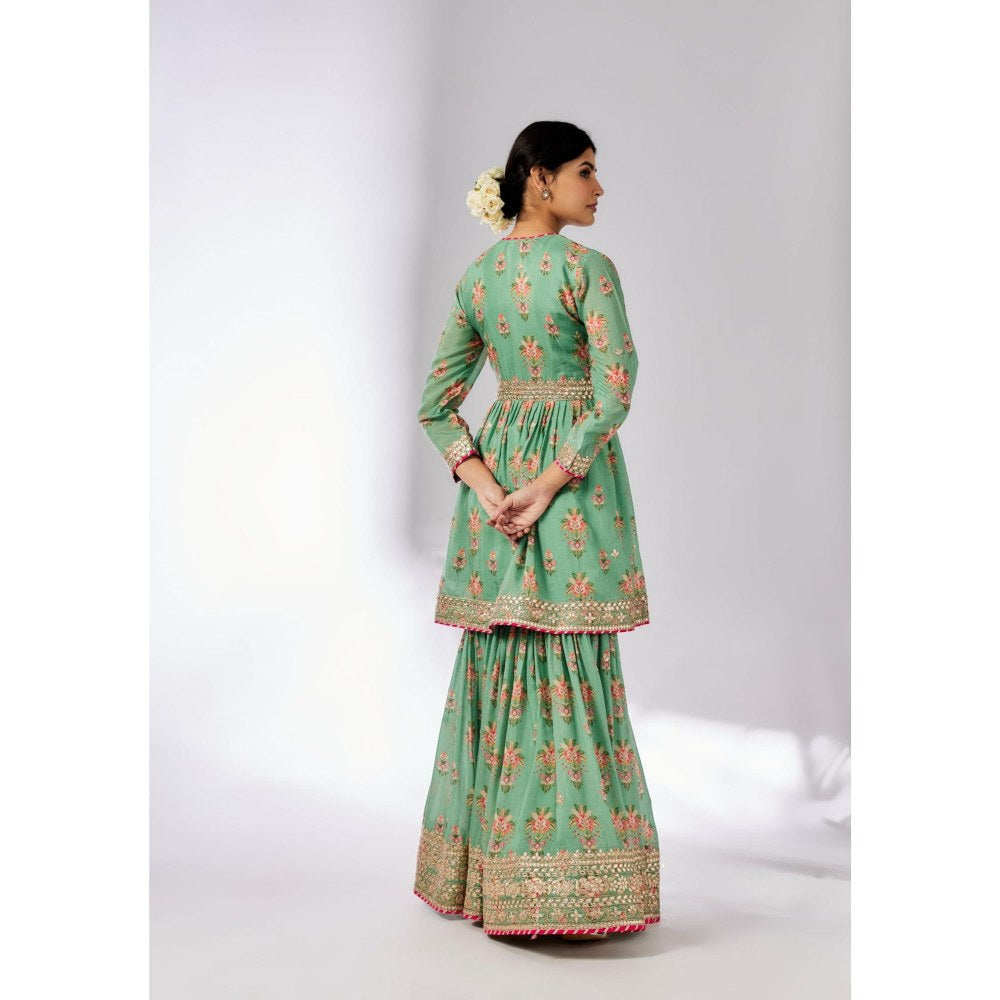 Gopi Vaid Samiksha Green Floral Kurta with Sharara and Dupatta