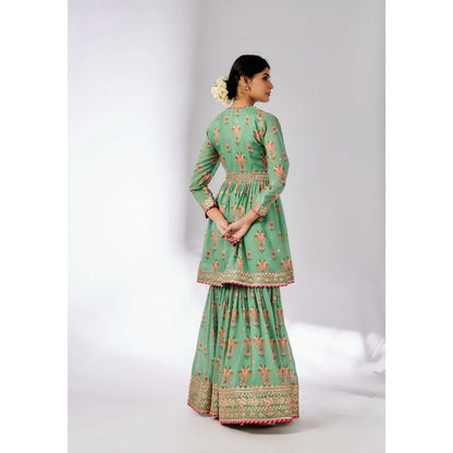 Gopi Vaid Samiksha Green Floral Kurta with Sharara and Dupatta
