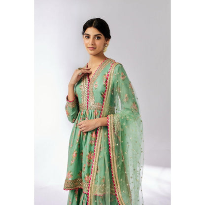 Gopi Vaid Samiksha Green Floral Kurta with Sharara and Dupatta