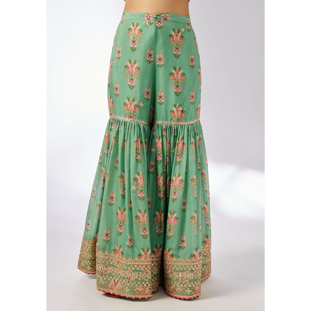 Gopi Vaid Samiksha Green Floral Kurta with Sharara and Dupatta