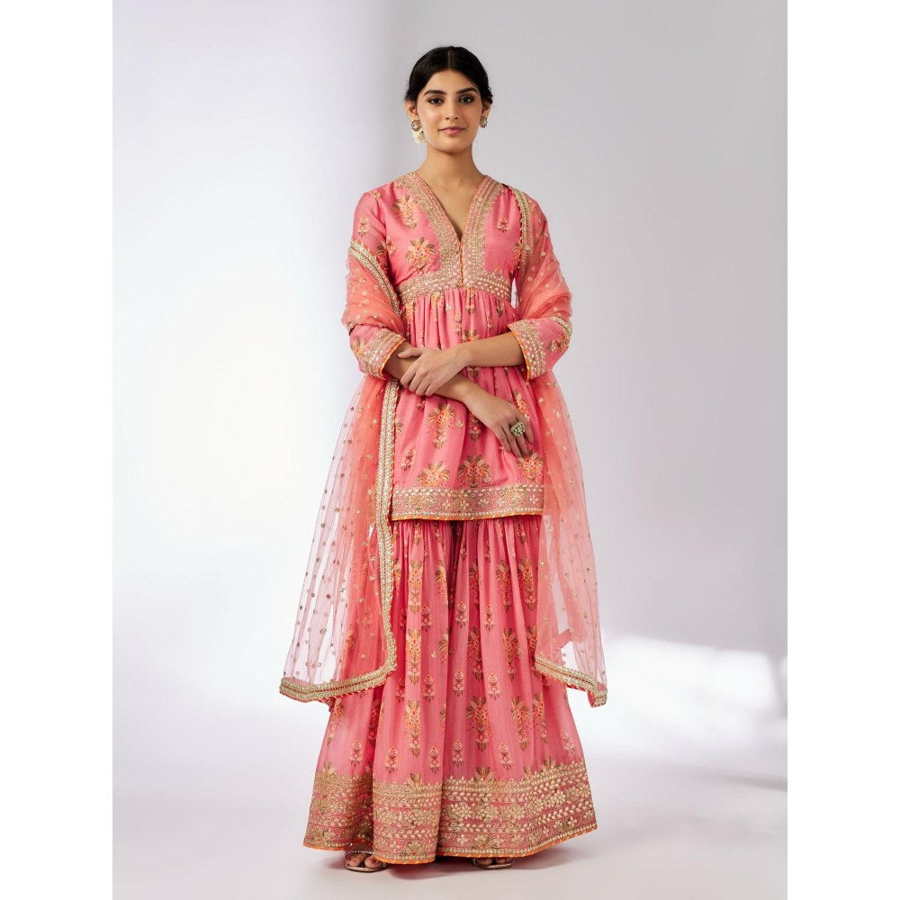 Gopi Vaid Samiksha Pink Floral Kurta with Sharara and Dupatta