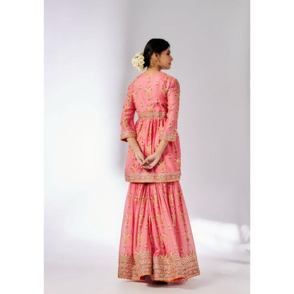 Gopi Vaid Samiksha Pink Floral Kurta with Sharara and Dupatta