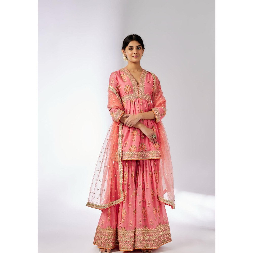 Gopi Vaid Samiksha Pink Floral Kurta with Sharara and Dupatta