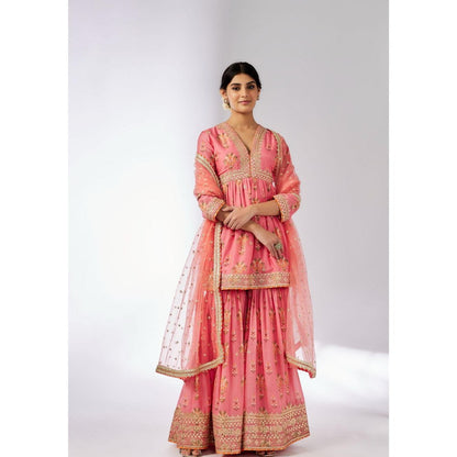 Gopi Vaid Samiksha Pink Floral Kurta with Sharara and Dupatta