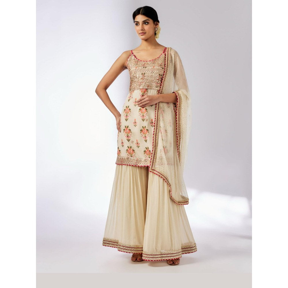 Gopi Vaid Chhaya Ivory Floral Kurta with Sharara and Dupatta