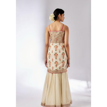 Gopi Vaid Chhaya Ivory Floral Kurta with Sharara and Dupatta