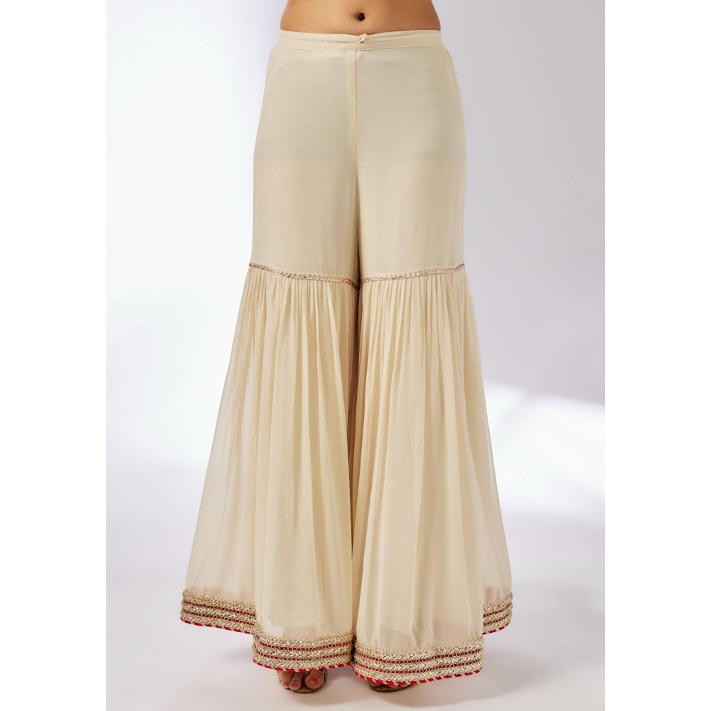 Gopi Vaid Chhaya Ivory Floral Kurta with Sharara and Dupatta