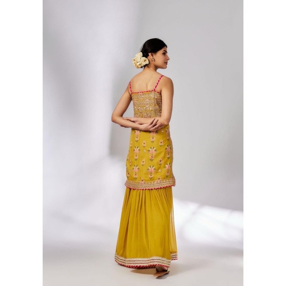 Gopi Vaid Chhaya Mustard Floral Kurta with Sharara and Dupatta